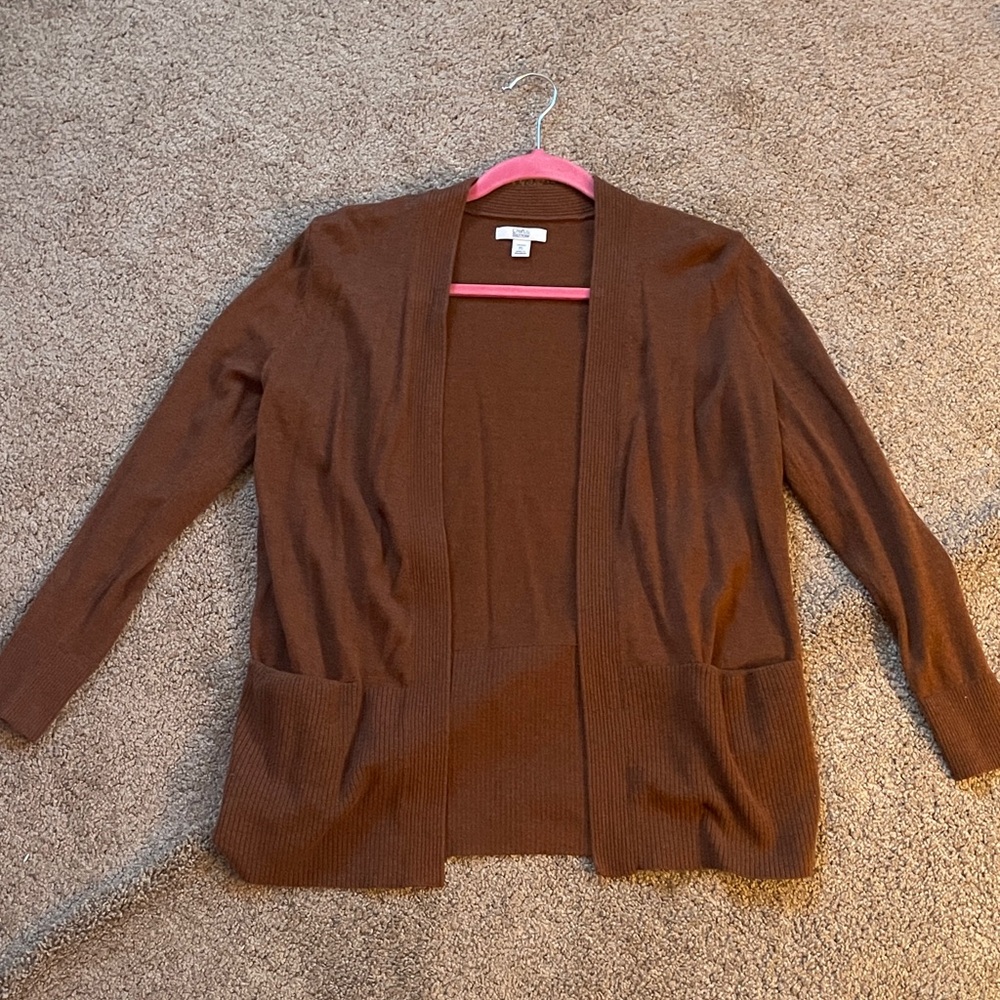 Brown Open Front Cardigan Sweater